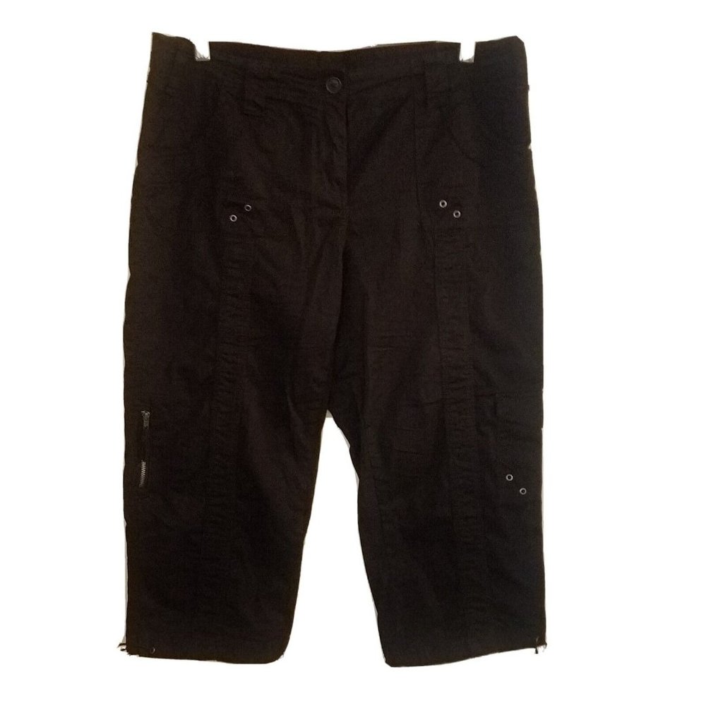 Style & Co Womens Capri Pants Size 12P Petite Black Cargo Drawstring Mid Rise